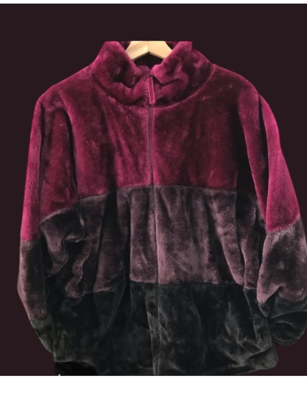 UGG Colorblock Faux-Fur Teddy Jacket in Burgundy, Charcoal and Black Elaina - Picture 2 of 2